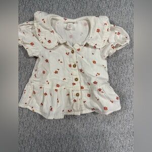 Cat & Jack Toddler Girl Button Up Collared White & Floral Top - Size 2T